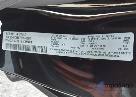 2025 Chrysler Pacifica Select from USA, damaged, VIN 2C4RC1BG7SR568608